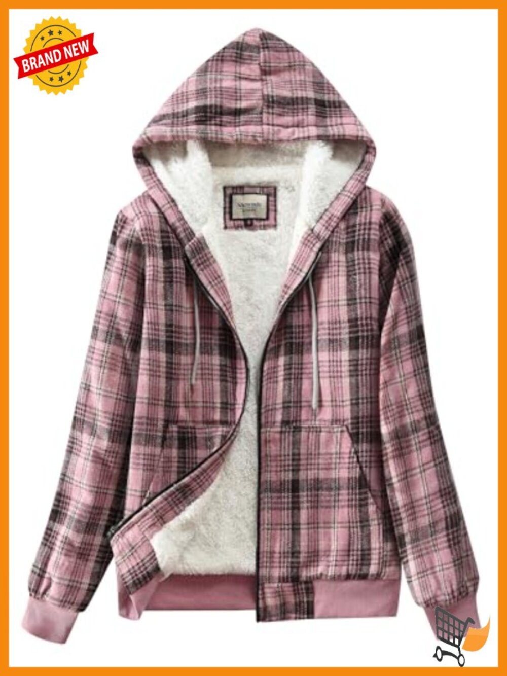 Women's Casual Zip Flannel Sherpa Lined Plaid Jacket